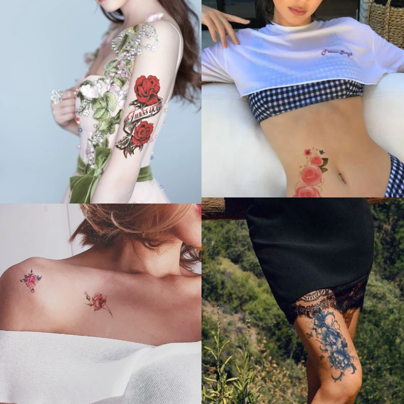 Цветущий цветок лотоса дизайнерская Водонепроницаемая Временная тату-наклейка