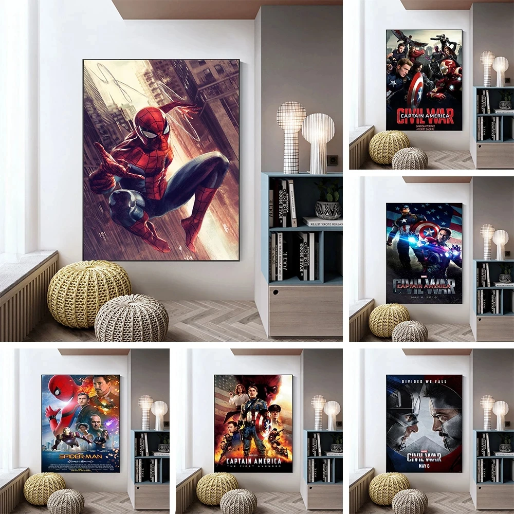 

Настенная картина на холсте, диснеевские Супергерои Марвел, Железный Человек-паук, Капитан Америка, настенный постер, украшение для комнаты