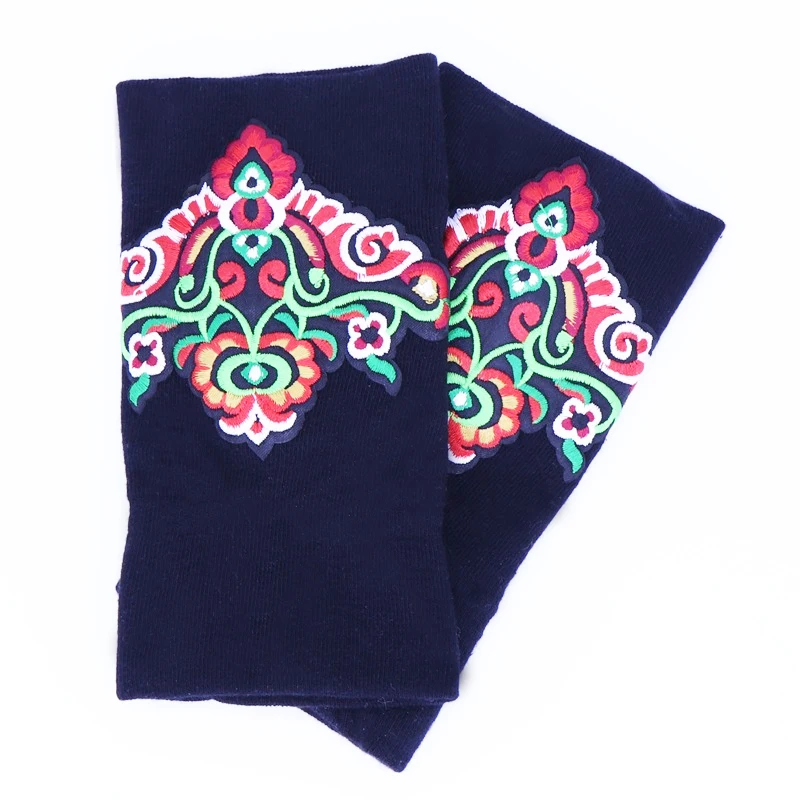 

Women Half Finger Gloves Winter Warm Thickening Stretch Knit Mittens Chinese Ethnic Embroidery Exposed Finger Thick Gloves