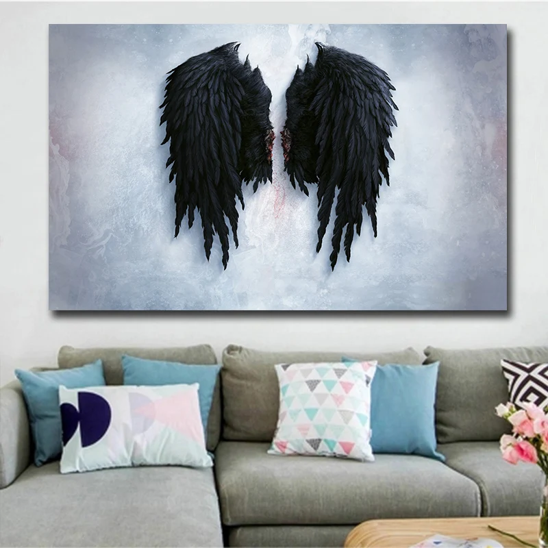 

Black Angel Wings Canvas Painting Large Size Wall Picture Art Work Home Decoration Wall Poster Print Cuadros Decoracion