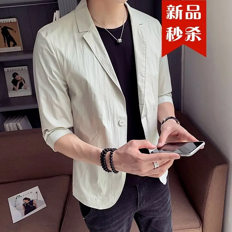 

2021 New subsection Summer protection bleached west clothes Men's three-quarter sleeves Tops