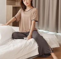 summer modal v neck short sleeve t shirt wide leg pants 2pcs womens pajamas sets korean loose large leisure home suit sleepwear