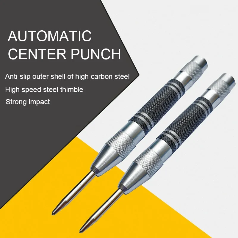 

Automatic Center Pin Punch Spring Positioner Silver Black Multi-purpose Automatic Center Punch Locator for Marking Metal Tool