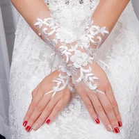 white short wedding gloves fingerless bridal gloves for women bride lace pearls gloves wedding accessories