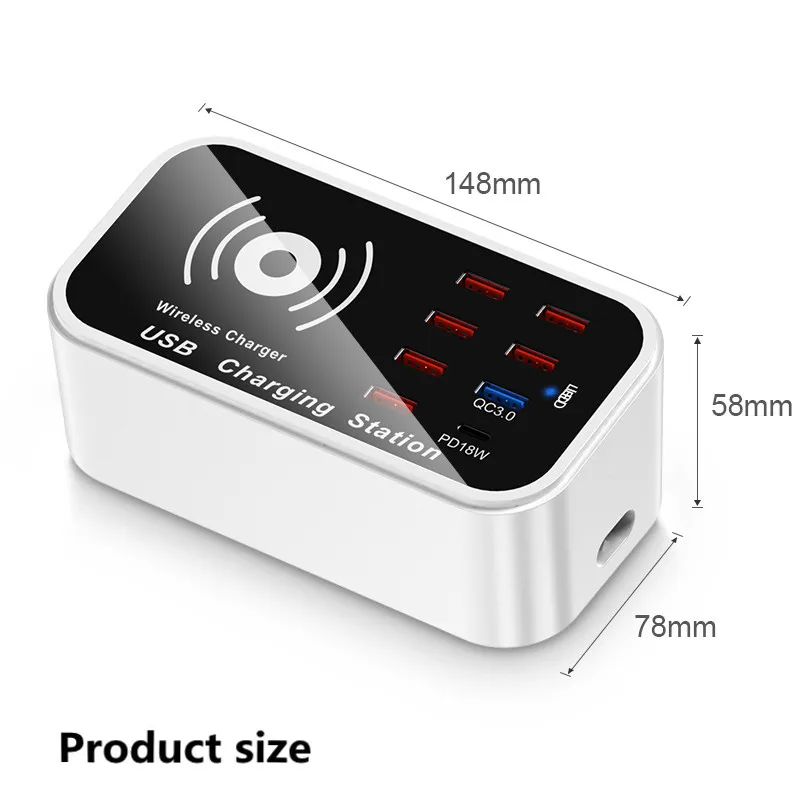 

Wireless Charger 75W Multi Port USB Smart Socket Row Wireless Charging For iPhone 12 Mini Pro Max Xiaomi Multifunction Chargers