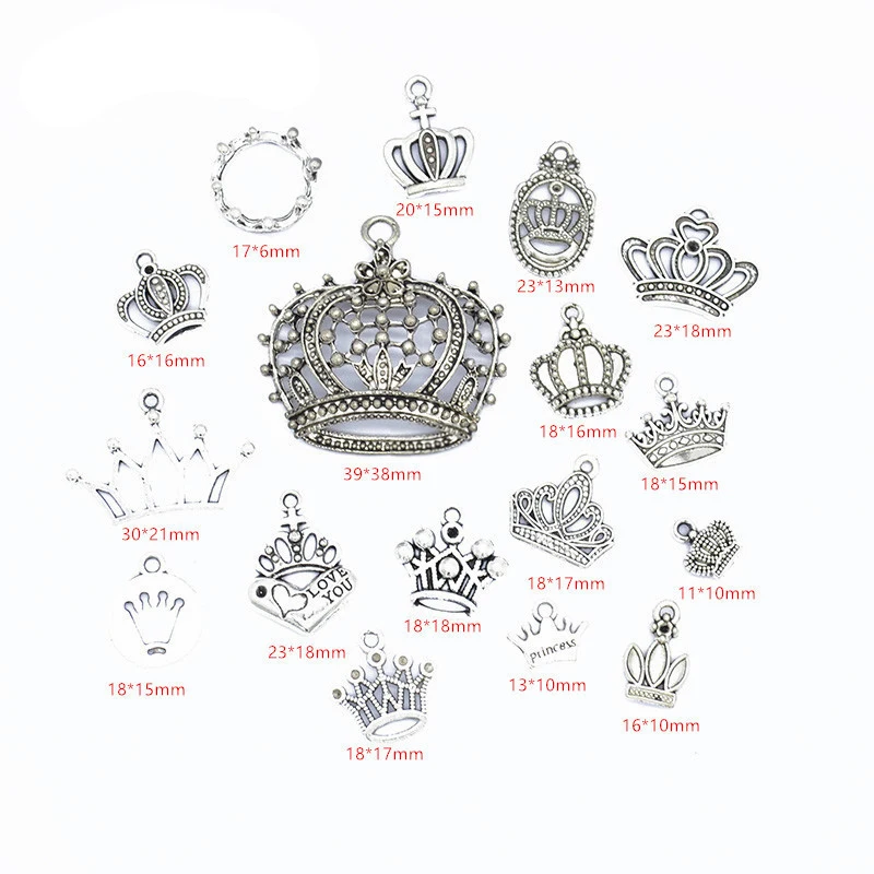 

17Pcs Crown Charms Antique Color Princess Crown Charms Pendants For Bracelets Imperial Crown Charms Diy Making Jewelry