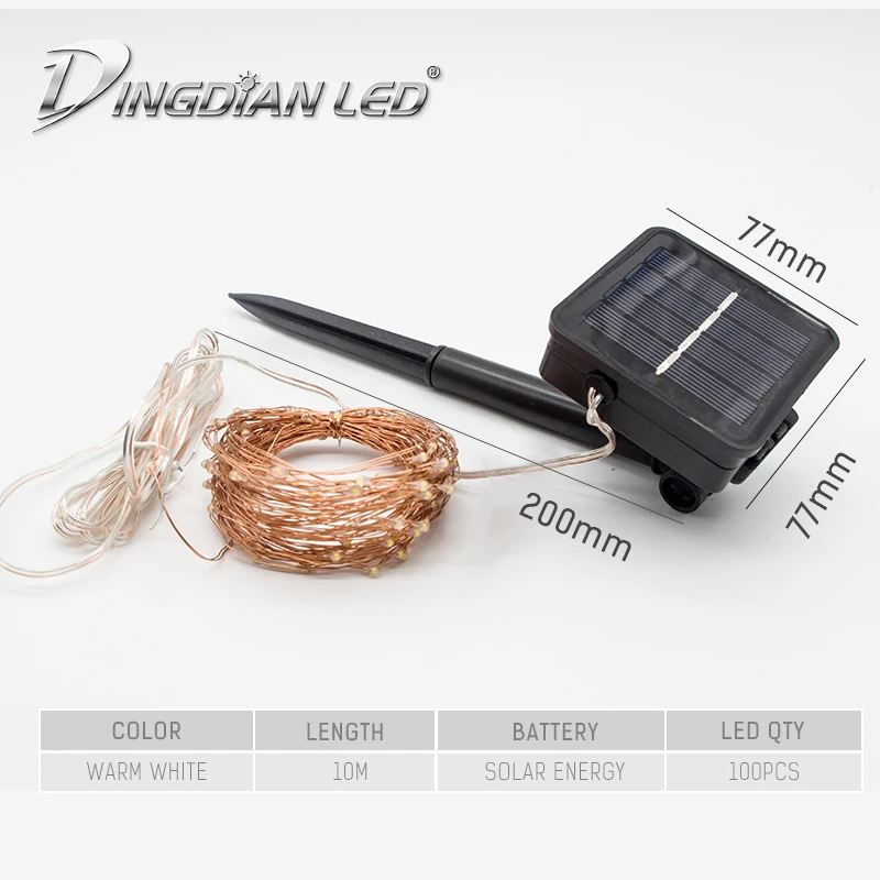Waterproof IP65 Solar Powered String Light 10M 100LED Copper Wire Fairy Lights Starry Flashing Decor LED Strings Lamp Warm white | Лампы и