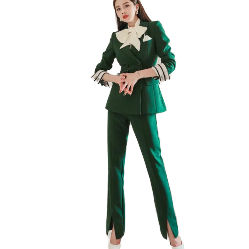 

Elegant Office Pants Suits Autumn and Winter Temperament Double-breasted Women's Professional Wear Casual Trousers Two-piece