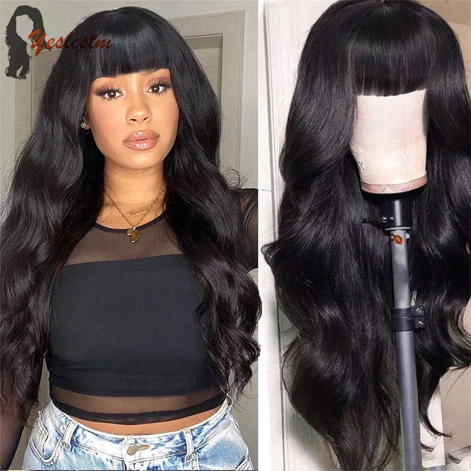 Парики из человеческих волос с челкой бразильские человеческие волосы без