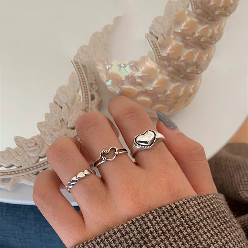 

2021 Hollow Heart Rings For Women Girls Fashion Openning Rings Engagement Wedding Jewelry Party Gift Dropshipping