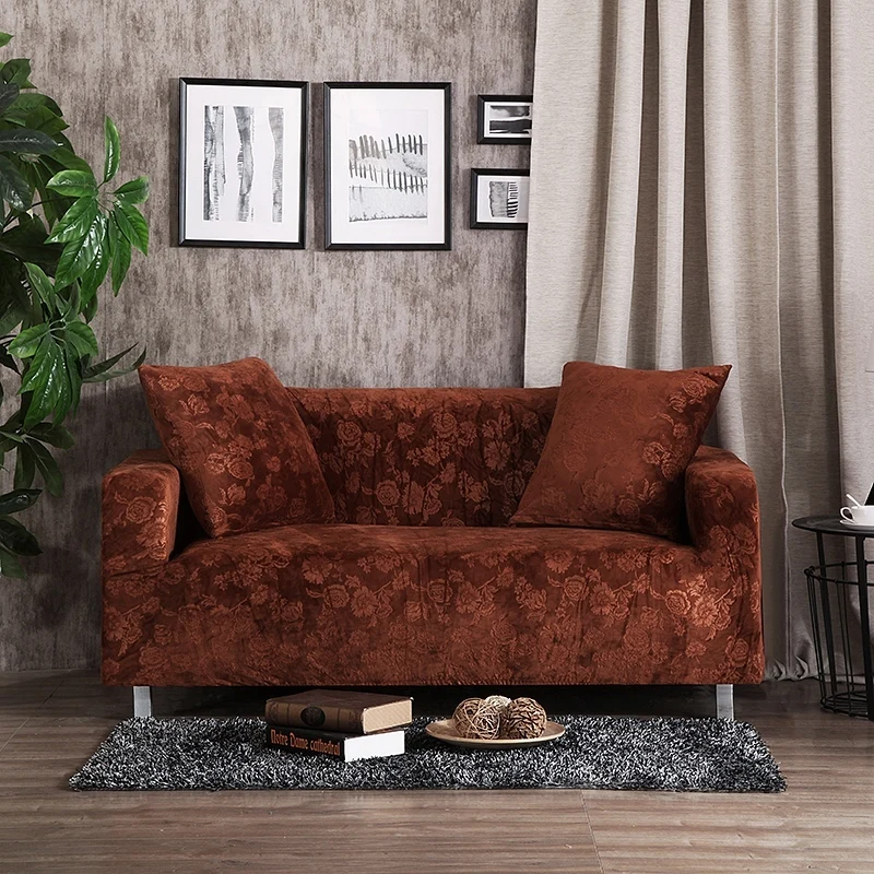 Сплошной цвет бархат и спандекс стрейч диван Slipcover теплый мягкий Чехол