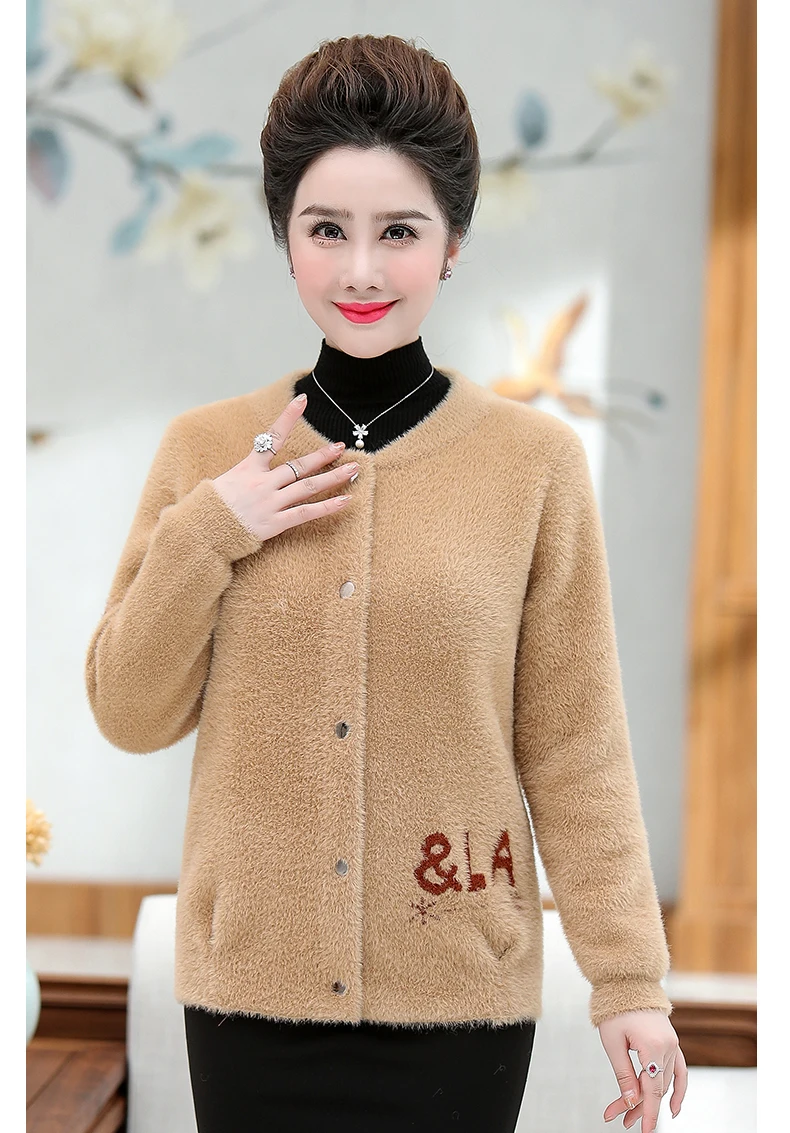 XJXKS Sueter Mujer Invierno плюс размер кардиган Повседневный круглый вырез длинный рукав однобортный пушистый женский свитер пальто