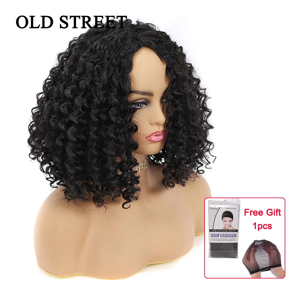 

Полностью кудрявые синтетические волосы парики Кудрявые натуральные средние части машинное изготовление черный парик короткие глубокие в...