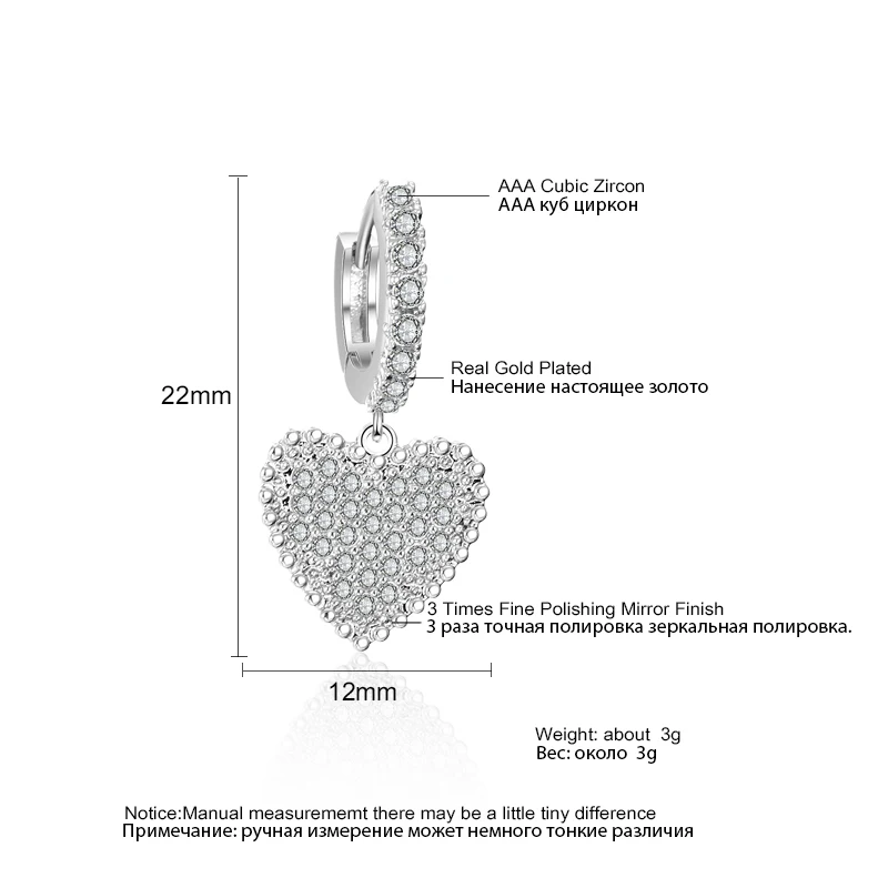 ZAKOL новые модные серьги-кольца с кубическим цирконием AAA свадебные серьги сердцем
