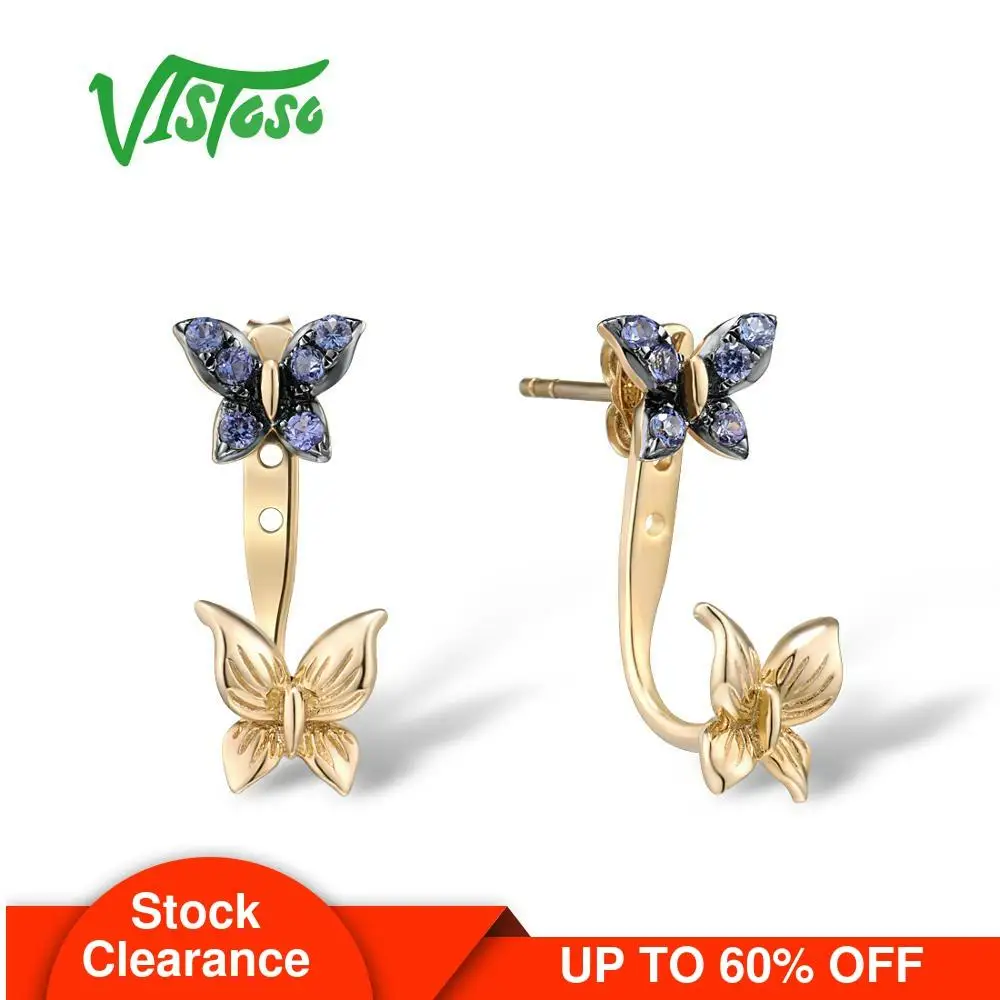 

Женские серьги-гвоздики с сапфирами VISTOSO, элегантные ювелирные украшения из желтого золота 9 к 375 пробы