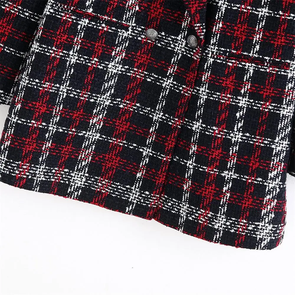 

Autumn 2019 Women's Wear New Small Flavor Twisted Fleece Chequered Double-breasted Suit Jacket