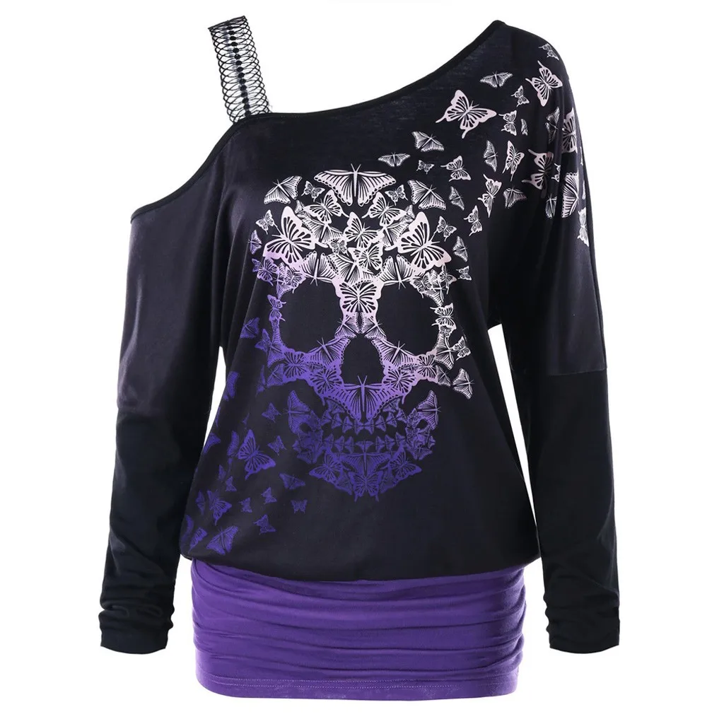 2019 женские топы на Хэллоуин без бретелек с черепом и бабочкой Лоскутные Топы