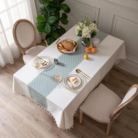 simple fashion geometric lattice tablecloth tassel table cloth table runner for dining home decor new year xmas tables cover