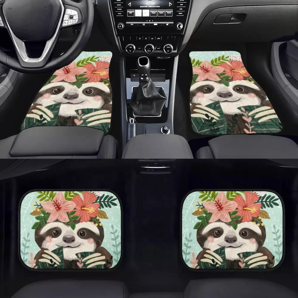 

PinUp Angel Cartoon Sloth Printed Car Floor Mat 2021 New Car Front&Rear Carpets Rugs Vehicle Interior Accessories Universal