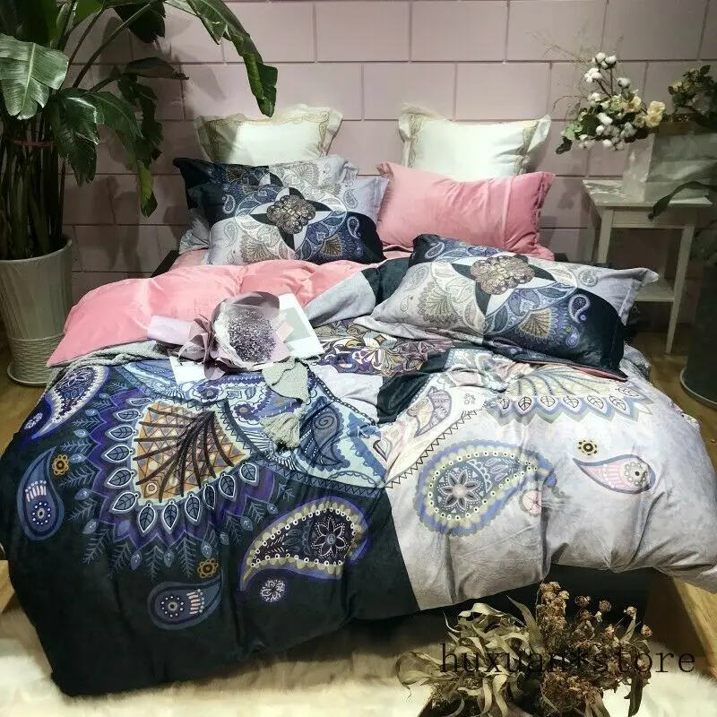 

Luxury Velvet Flannel Fashion Classic Bedding Set Warm Printing Duvet Cover Bed