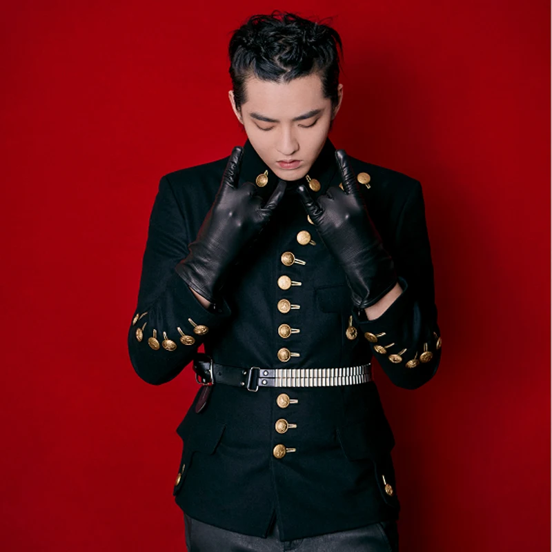 2021 New Men clothing fashion GD Many buttons military uniforms suit jacket hairstylist plus size stage costumes S-4XL | Мужская одежда
