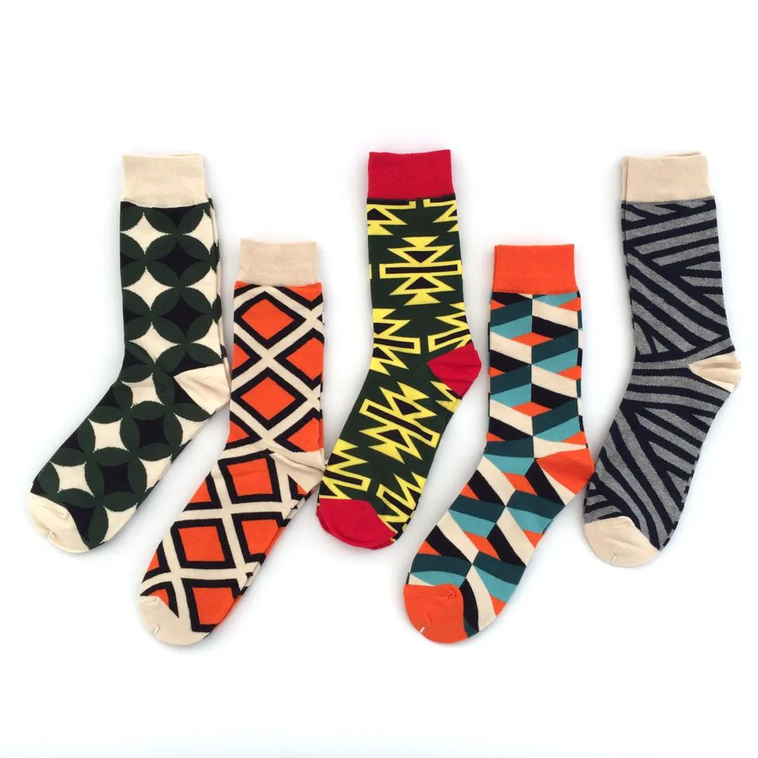 5 Pairs New Big Size Men Fashionable Socks Fashion Happy Personality Colorful Casual Men's Socks Middle Tube  Cotton Socks