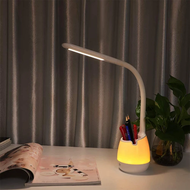 

Eye-Caring LED Desk Lamp with Pen Holder and Night Light Press Dimmer Control Energy Saving Lighting Desk Light
