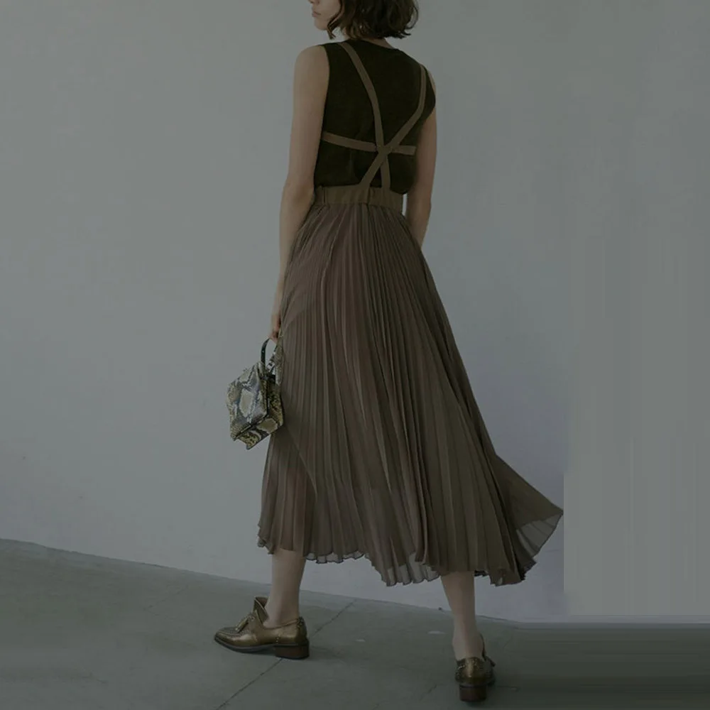 Женское плиссированное платье на бретельках длинные элегантные винтажные