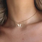 Женское винтажное ожерелье с бабочкой, золотистаяСеребристая цепочка в ретро стиле, 2021