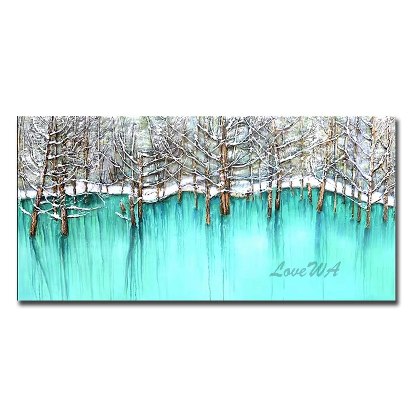 

100% ручная роспись серебряный цвет Береза картина маслом с изображением леса пейзаж картины стены Искусство цветные красочные картины без р...