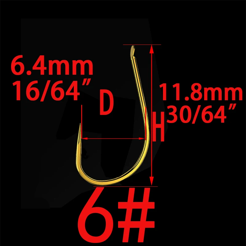 Non-barb Hook Size6 100 шт. Высокоуглеродистая сталь золотой рыболовный крючок Размер 1#2#3#4#5#6#7#8#9#10#11#12# рыболовные крючки для ловли карпа - Цвет: Non-barb Hook Size6