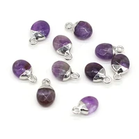 natural gem stone amethyst oblate pendant bead handmade crafts diy necklace bracelet earrings jewelry accessories gift making