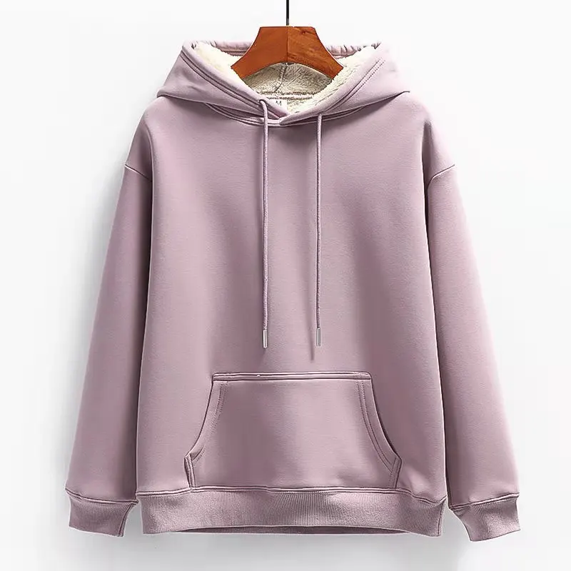 

Women Sweatshirt Hoodies Oversize Winter Hoody Loose Fashion Solid Color Warm Thicken Top Clothes Full Sleeve Hoody Fem