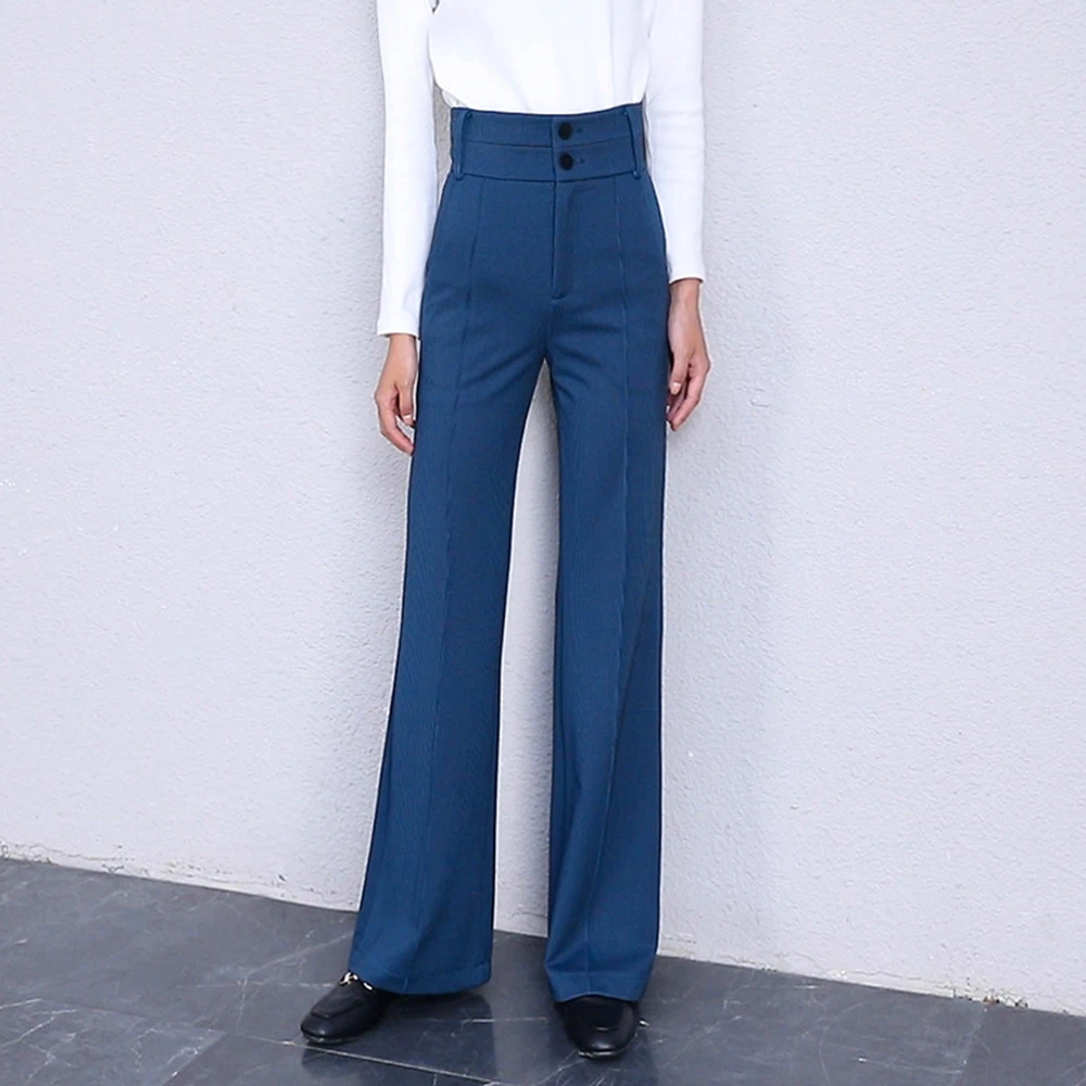 Женские прямые брюки с высокой талией и широкими штанинами Стрейчевые