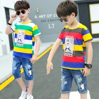 children clothing 2021 summer teens boys clothes set striped t shirtpant outfit kids tracksuit suit for boys clothing sets
