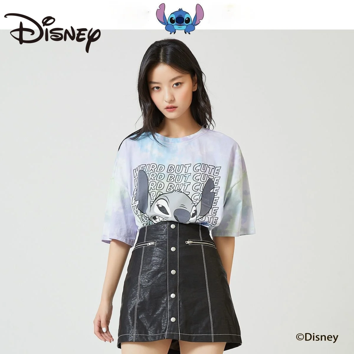 

Disney spring/summer hip-hop women's dress round neck and bottom shirt, loose short sleeve T-shirt from Stitch cartoon series