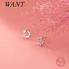 WANTME натуральная 925 стерлингового серебра Мода в Корейском стиле, блестящее циркониевое просвечивающие лунные маленькие серьги-гвоздики для женщин шик девушки, ювелирное изделие, подарок