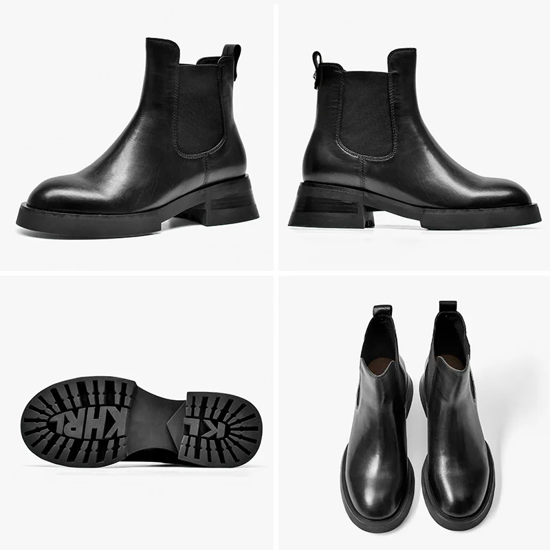 

BeauToday Women Chelsea Boots Genuine Calfskin Leather Round Toe Platform Heel Fashion Ankle Boots for Women Handmade 03476
