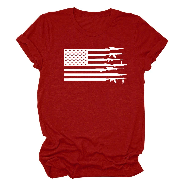 Рубашка с американским флагом и пистолетом модная футболка 4 июля США женская для