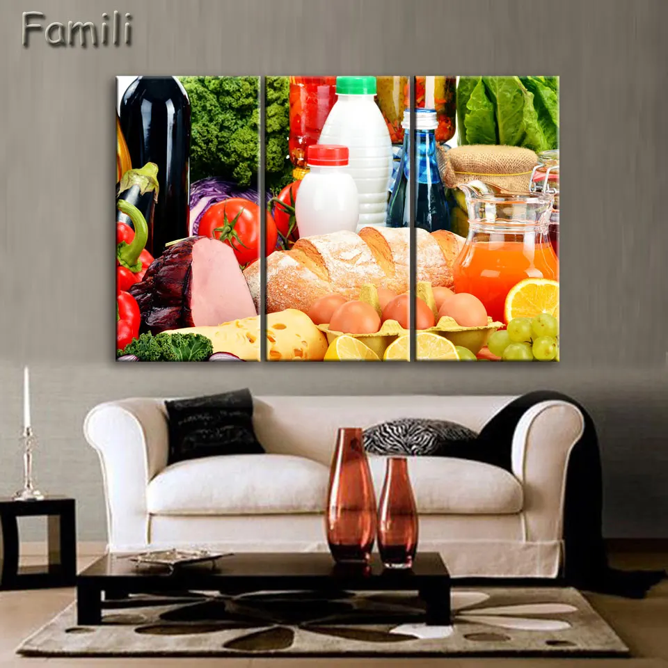 

3Pictures Food And Cup Of Modern Canvas Print Painting Wall Art Picture For Kitchen Room Decoration Artwork Unframed