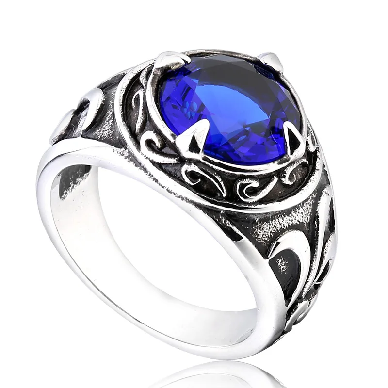 Мужское кольцо из титановой стали с синим камнем|titanium steel|steel mens ringsfashion rings |