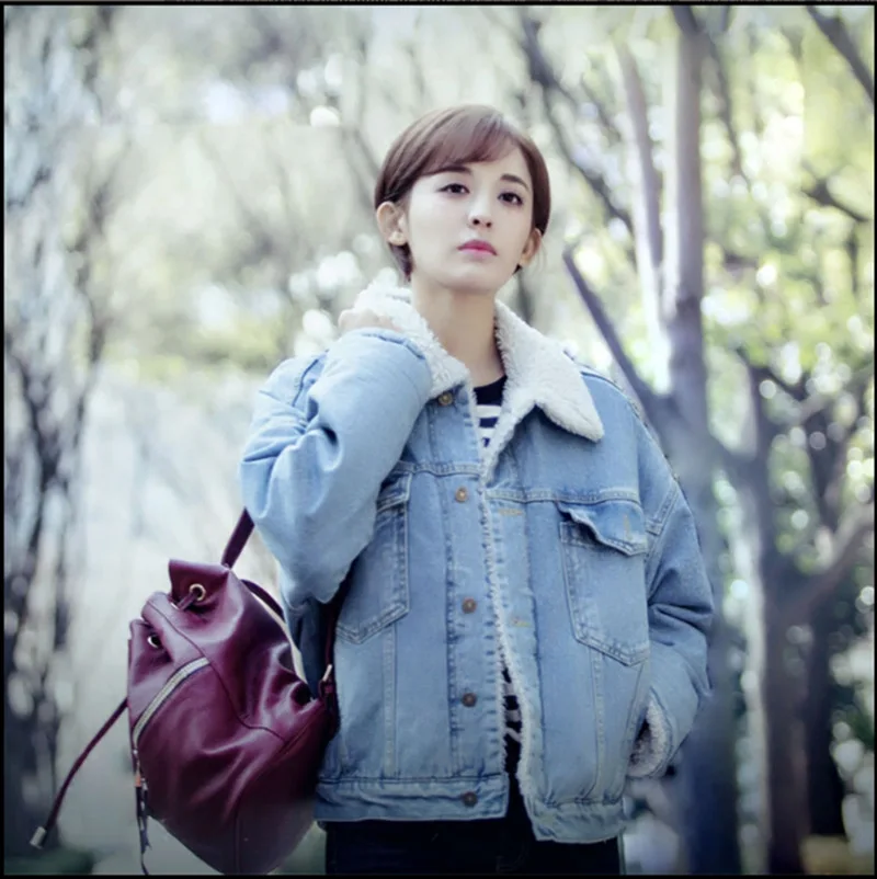 Для женщин 2019 зимние Повседневное размер джинсовая ягненка пальто