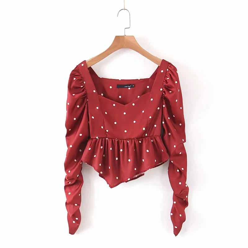 Сексуальное асимметричное платье в горошек блузка для женщин Ретро стиль из