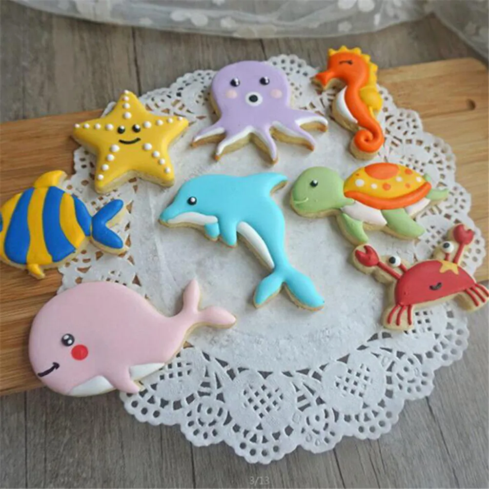 

8pc/set Cute Sea Creatures Cookie Cutter Whale Octopus Dolphin Crab Turtle Fondant Tools Biscuit Moulds