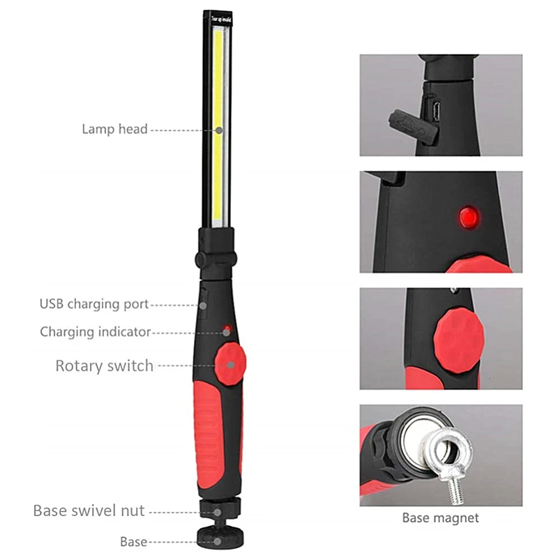 Портативный светодиодный фонарик COB с магнитным поворотным креплением