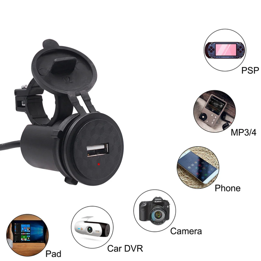 

12V Motorcycle USB Mobile Phone Charger Single Port USB Modified Accessories Waterproof Motorcycle Charger (Black)