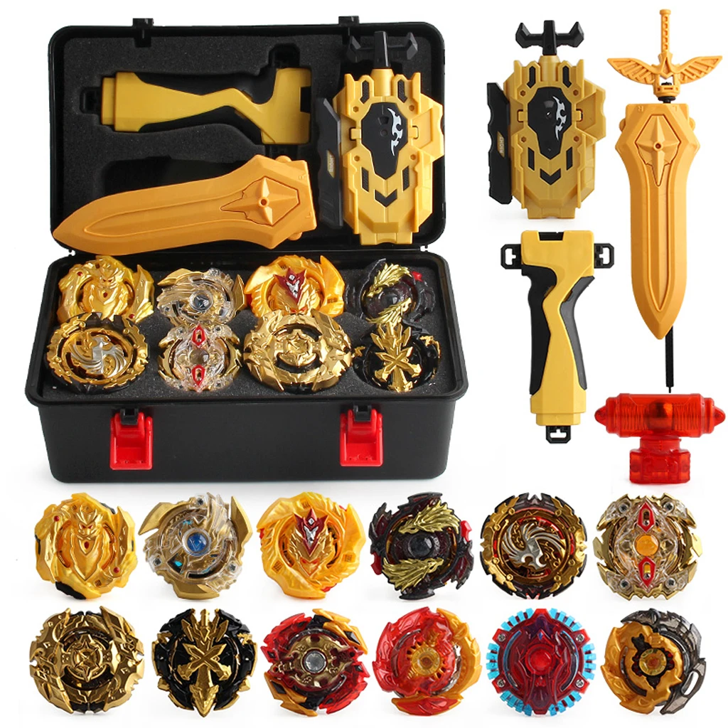 

12Pcs Golden Burst Grip Launcher Spinning Top Toys With Black Suitcase