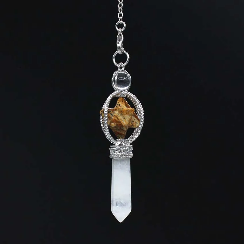 Picture Jasper Крафт-бусы покрытый серебром натуральный Меркаба дюбсинг лечебный Кристал, кварц рейки Аметист лазурит тигровый глаз маятниковая подвеска - Окраска металла: Picture Jasper