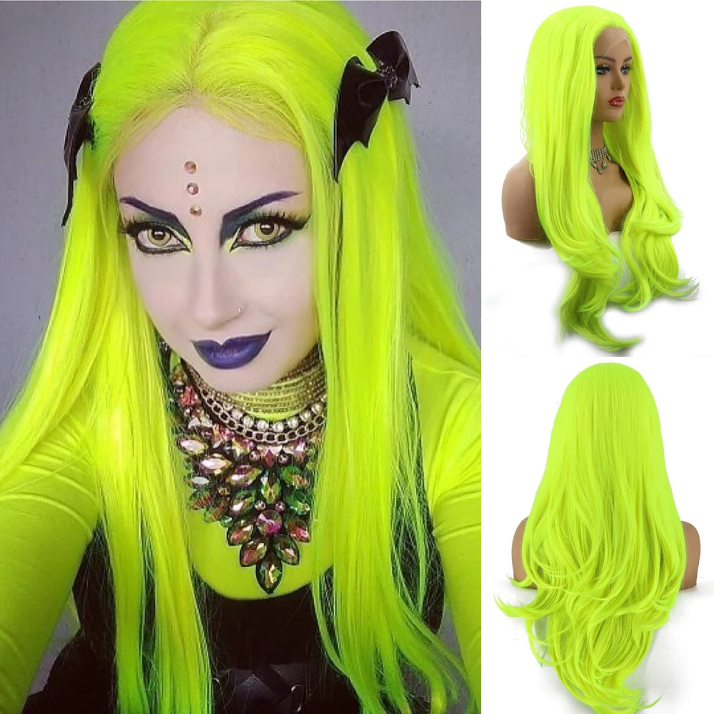 Lvcheryl неоново желтые парики с натуральной волной синтетические передние для