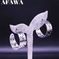 2022 vintage stainless steel flower hoop earrings silver color width hoop earrings for women jewery pendientes de aro e9514s01